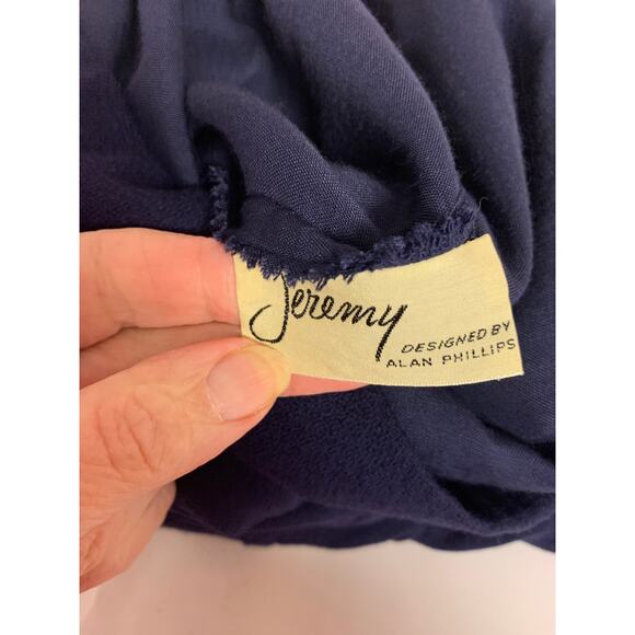 Vintage Cocktail Dress Sequin Bodice 60s Classic Elegant Navy Womens SZ 10 - Picture 7 of 13